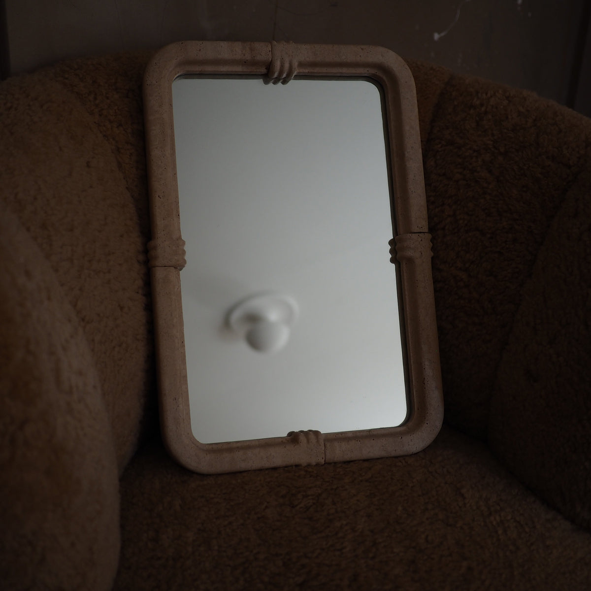 Gaia Mirror, natural travertine – alternate view