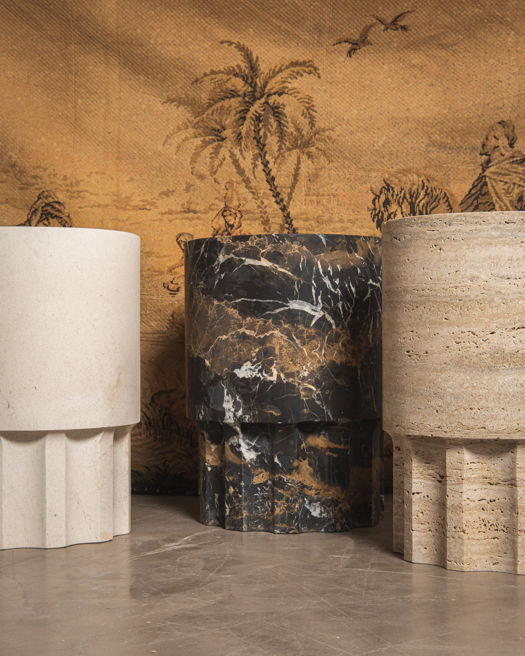Lov Ribbed Side Table, natural marble – alternate view