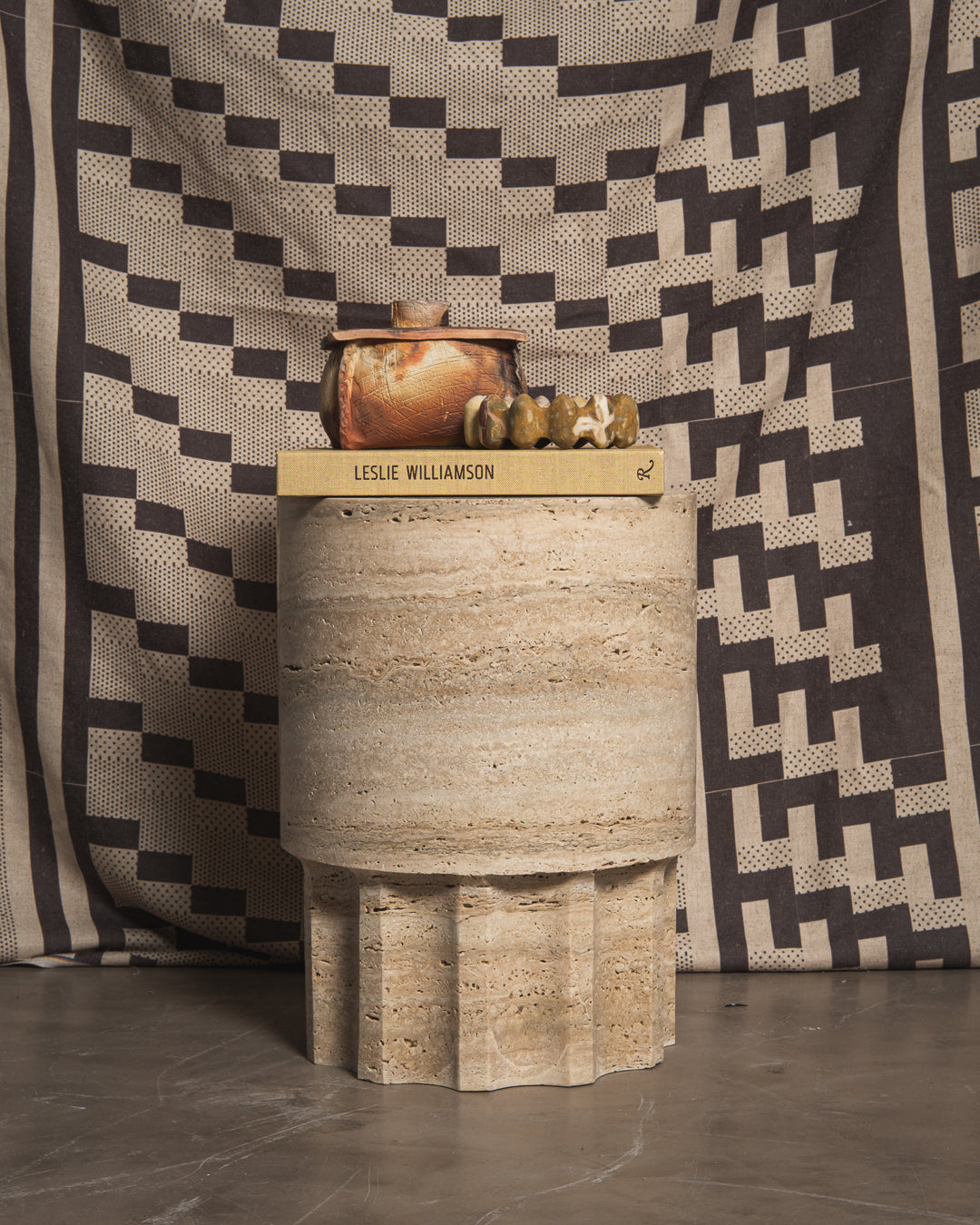 Lane Ribbed Side Table, natural travertine – alternate view