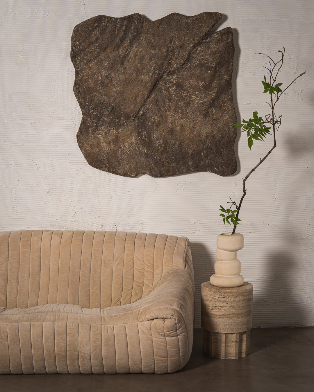 Lane Ribbed Side Table, natural travertine – alternate view