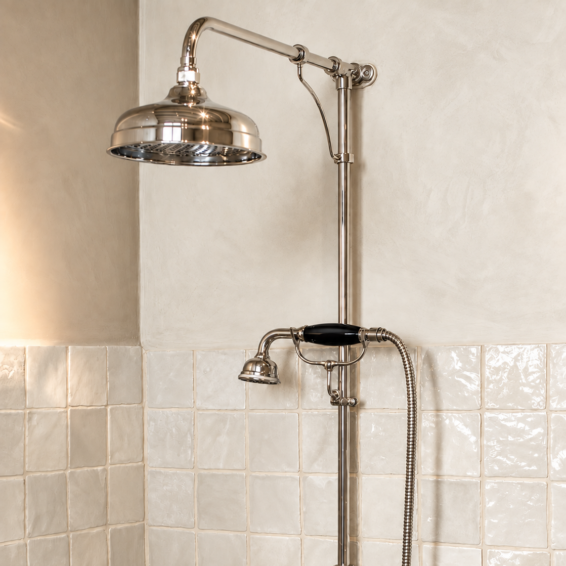 Kenny & Mason Traditional Shower Mixer With Handset, brass mixer tap in nickel
