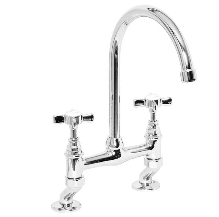 Kenny & Mason Traditional Kitchen Bridge Mixer, brass mixer tap – alternate view