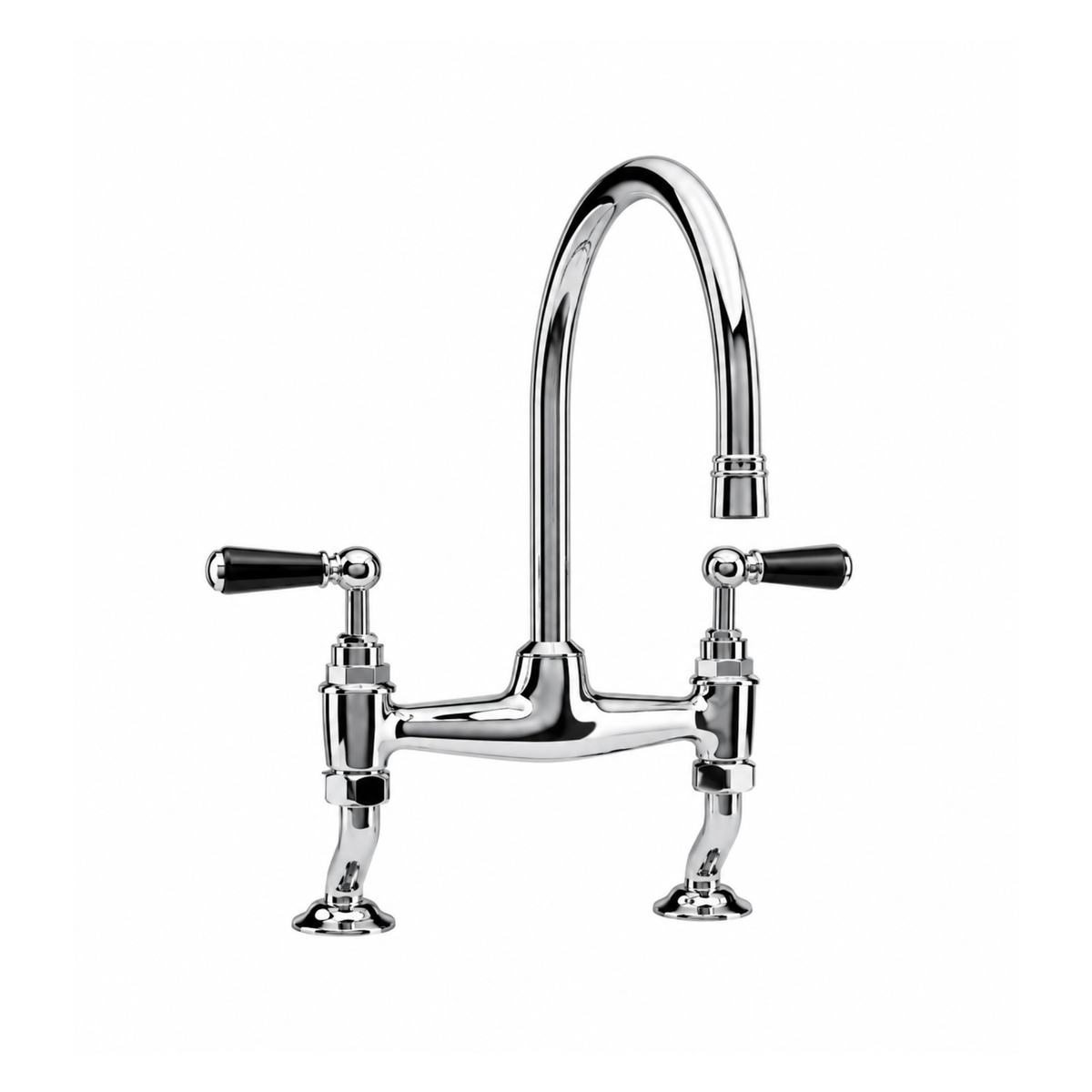 Kenny & Mason Traditional Kitchen Bridge Mixer With Black Levers, brass mixer tap – alternate view