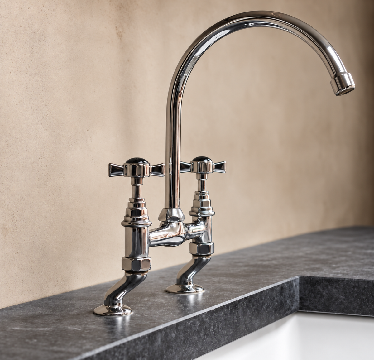 Kenny & Mason Traditional Kitchen Bridge Mixer, brass mixer tap in nickel