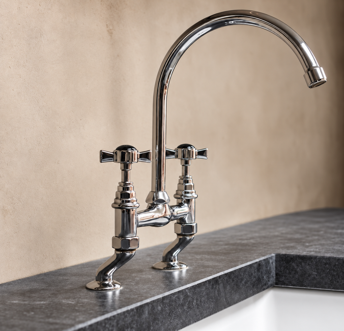 Kenny & Mason Traditional Kitchen Bridge Mixer, brass mixer tap in nickel