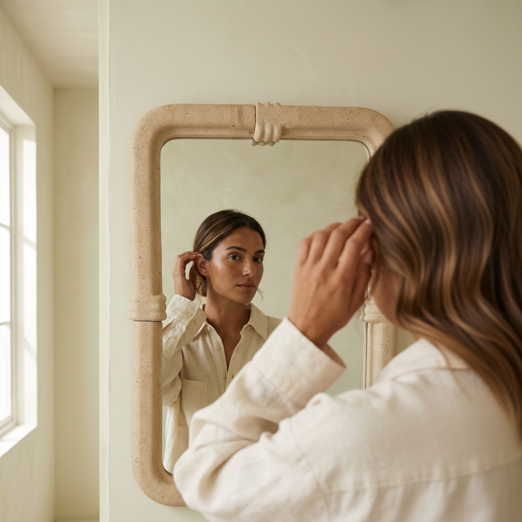 Gaia Mirror, natural travertine – alternate view