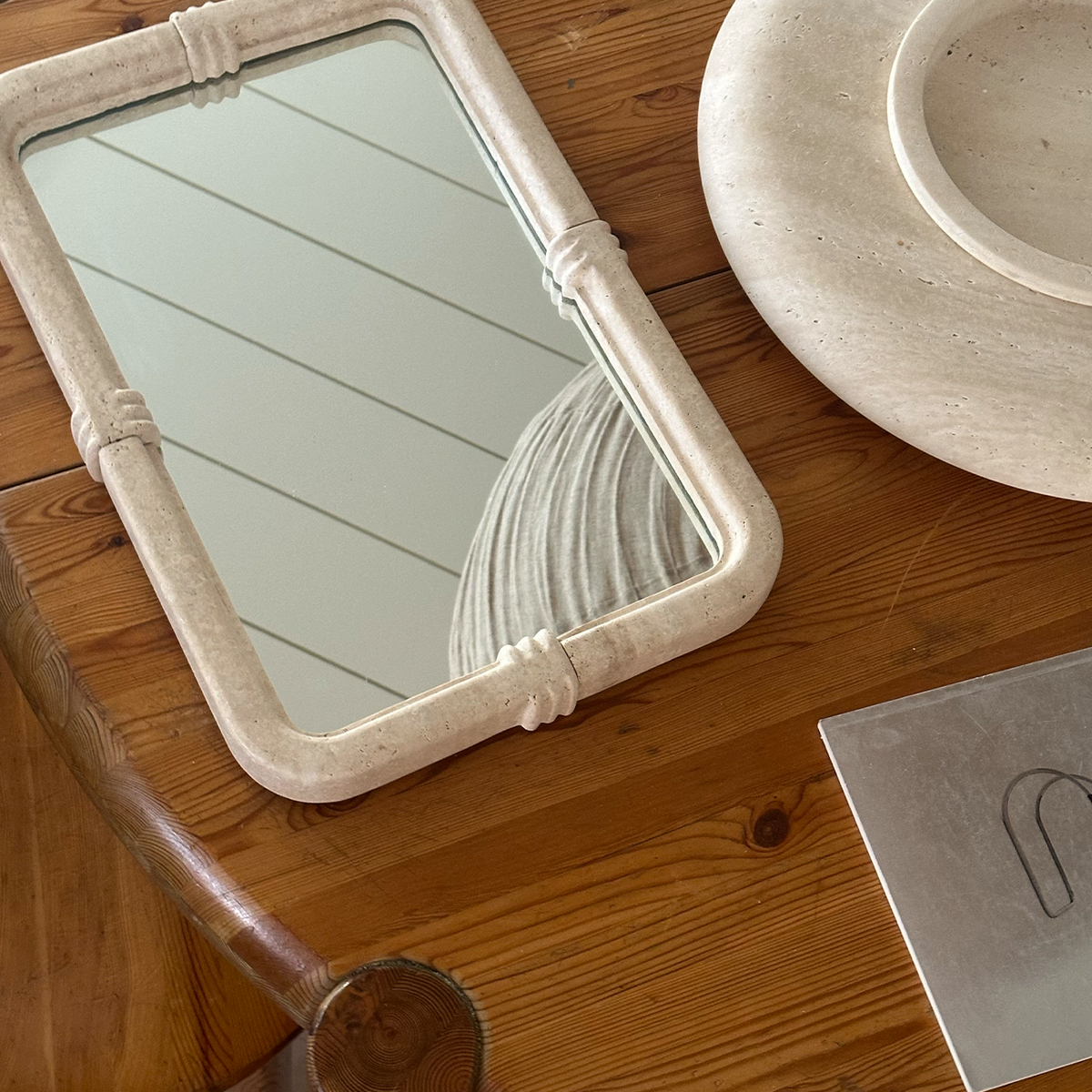 Gaia Mirror, natural travertine – alternate view